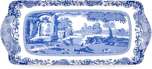 Portmeirion Home & Gifts 2019418337 Blue Italian Sandwich Tray, melamine, Blue & White, 38.5 x 16.5cm