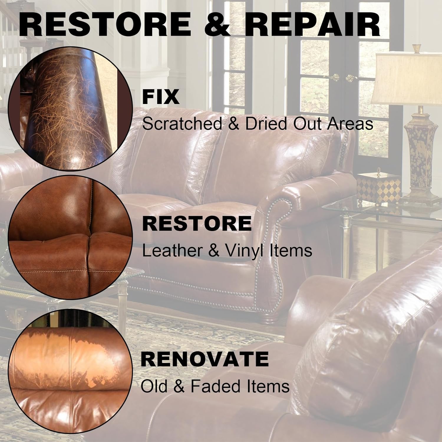 Leather Recoloring Balm, 12oz Large Size Leather Dye, Color Restorer, Scratch Repair, Furniture & Couch Restorer Kit, Repair Kit for Furniture(Light Brown)