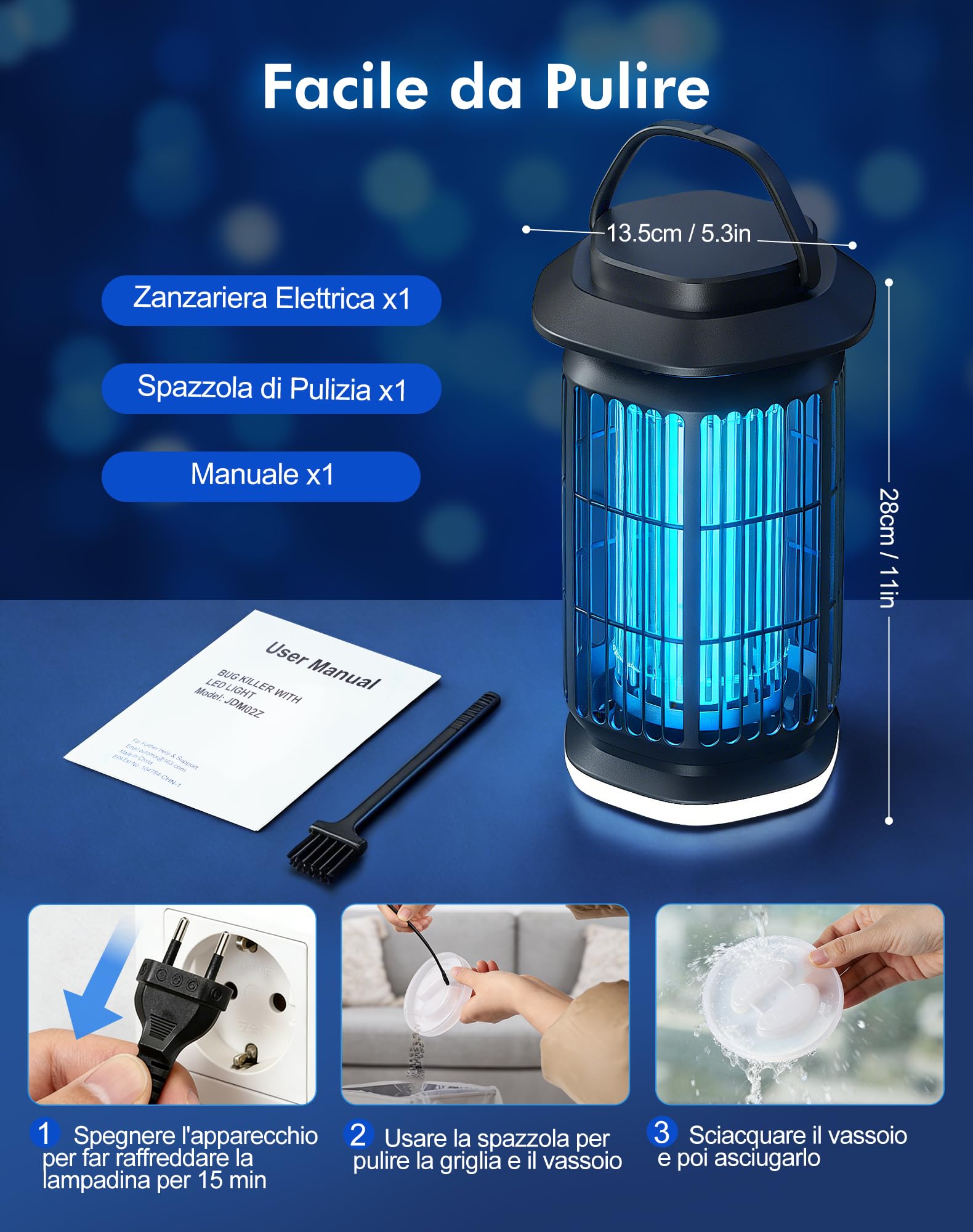 Lampada Antizanzare 4000V, Zanzariera Elettrica 18W con Luce Notturna, Impermeabile IPX4, Copertura Fino a 100 m², Ammazza Zanzare Elettrico Interno Esterno contro Zanzare, Mosche e Insetti