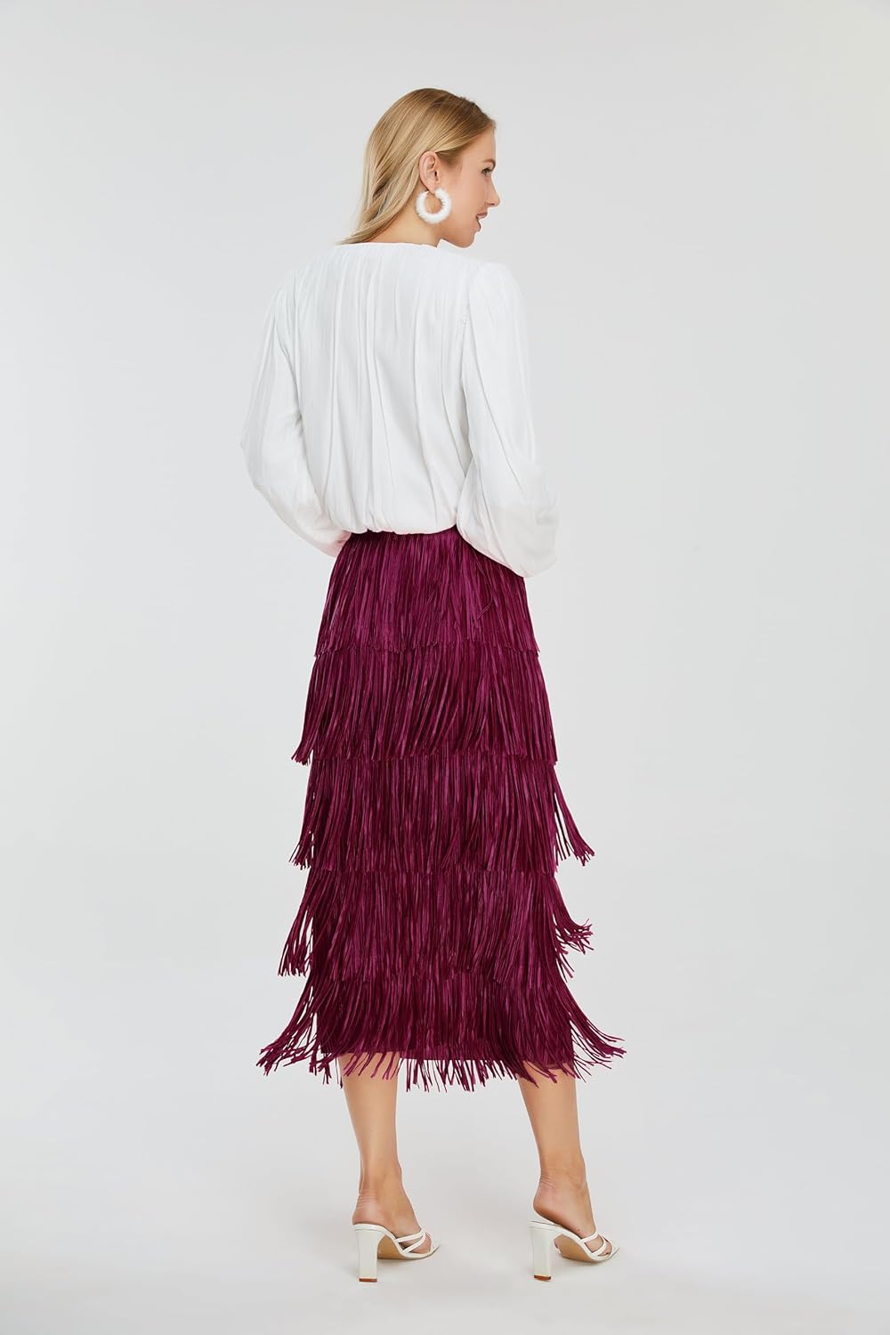 Kisidoo Women's Fringe Trim High Waist Short Pencil Bodycon Skirts, Sexy Elegant Fringe Long Maxi Skirt Summer Party Work - Image 6