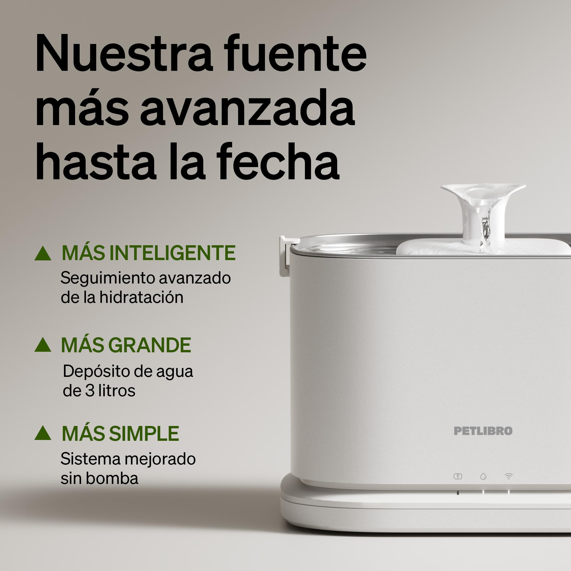 PETLIBRO Dockstream 2 Fuente Agua Gatos, Bebedero Automático App WiFi, 23dB Silencioso, Fácil Limpieza, 3L Acero Inoxidable, sin BPA — Versión Cable Alimentación, Blanco