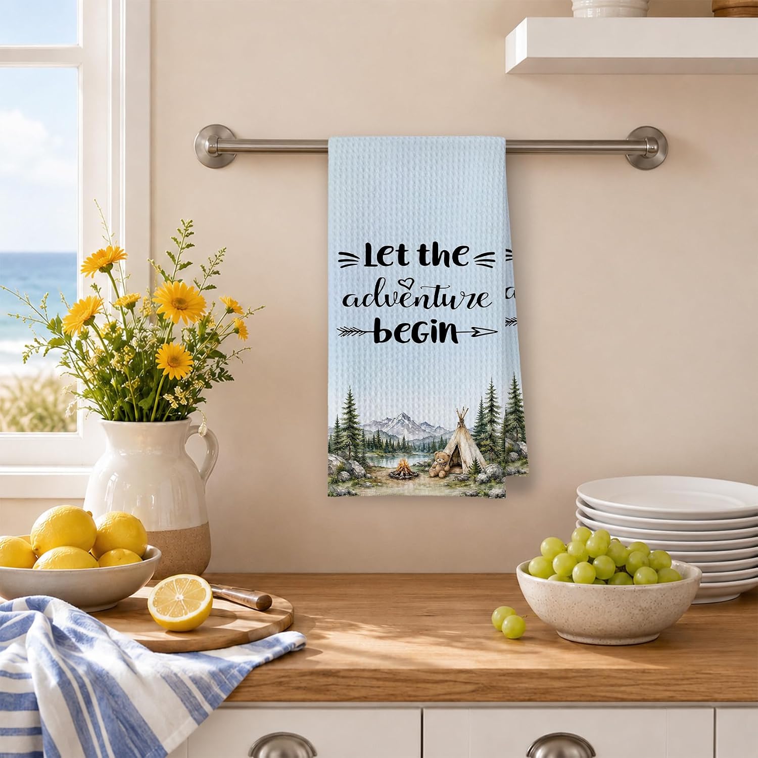 Camping Mountain Landscape Decorative Kitchen Hand Towels 16x24 image 2