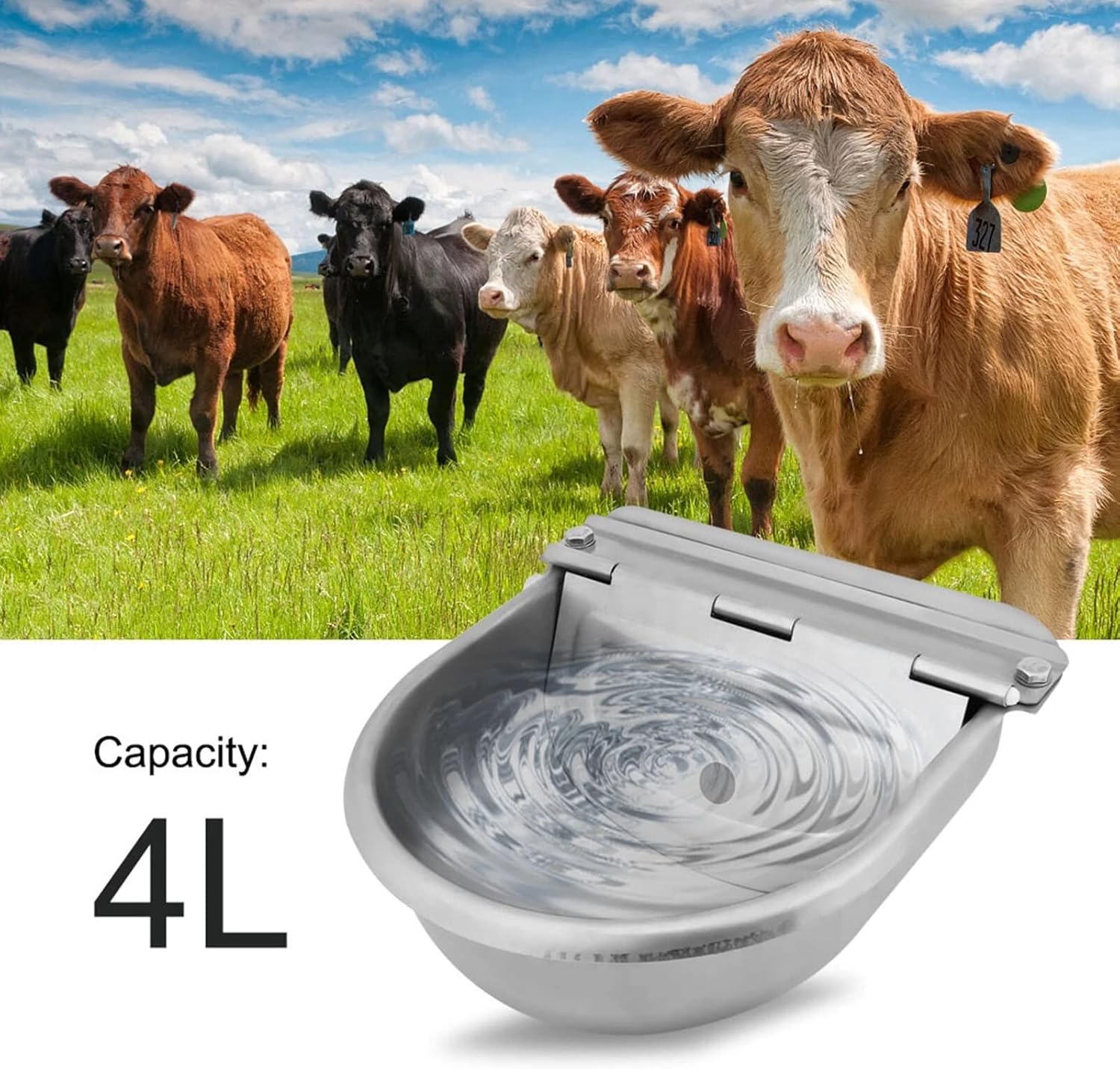 4L 304 Stainless Steel Water Trough Horses Goats Sheep Pig Float Bowl Automatic Waterer Dog Drinking Bowl Cattle Tool Bull Acces