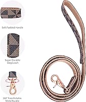 Vista 5 de KUDES Collar básico ajustable con campana y correa de 4 pies, collar de cuero duradero con patrón a cuadros y correa con hebilla de metal