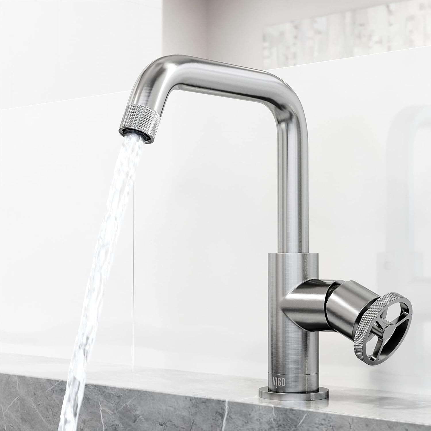 Cass 9'' High Single Handle Chrome Bathroom Faucet with Diamond Knurling