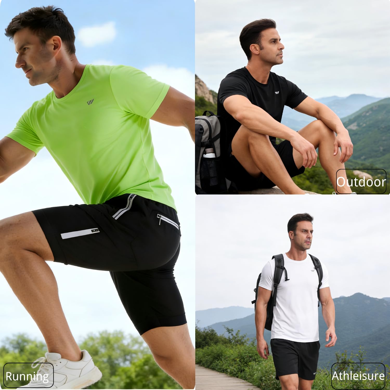 Paquete de 3-5 camisetas de entrenamiento para hombre, de secado rápido, para correr, manga corta, absorbe la humedad, cuello redondo, camiseta atlética, gimnasio, casual