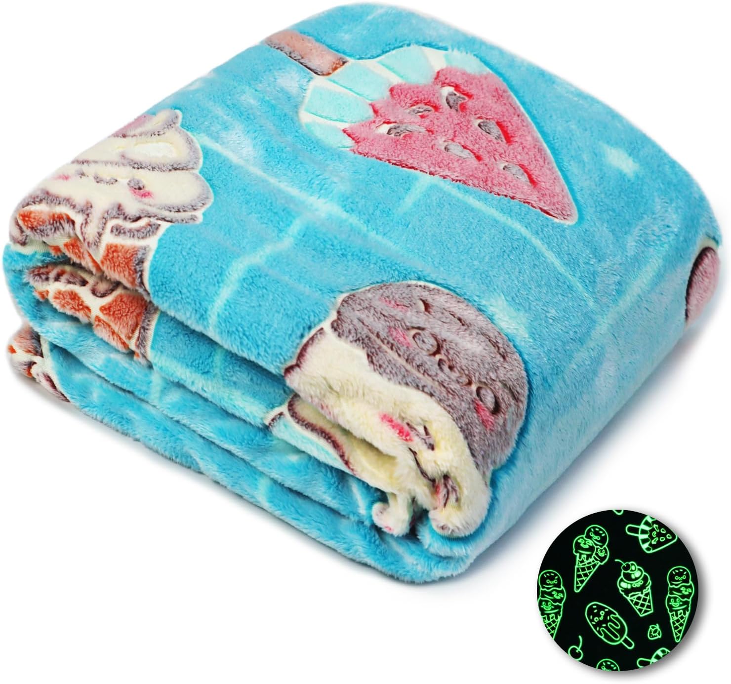 Glow in the Dark Blanket for Girls, Cute Ice Cream Blanket for Teens Kids, Funny Food Blankets, Easter Basket Stuffers for Girls, Birthday Gifts for Ice Cream Lovers, 50"x60"