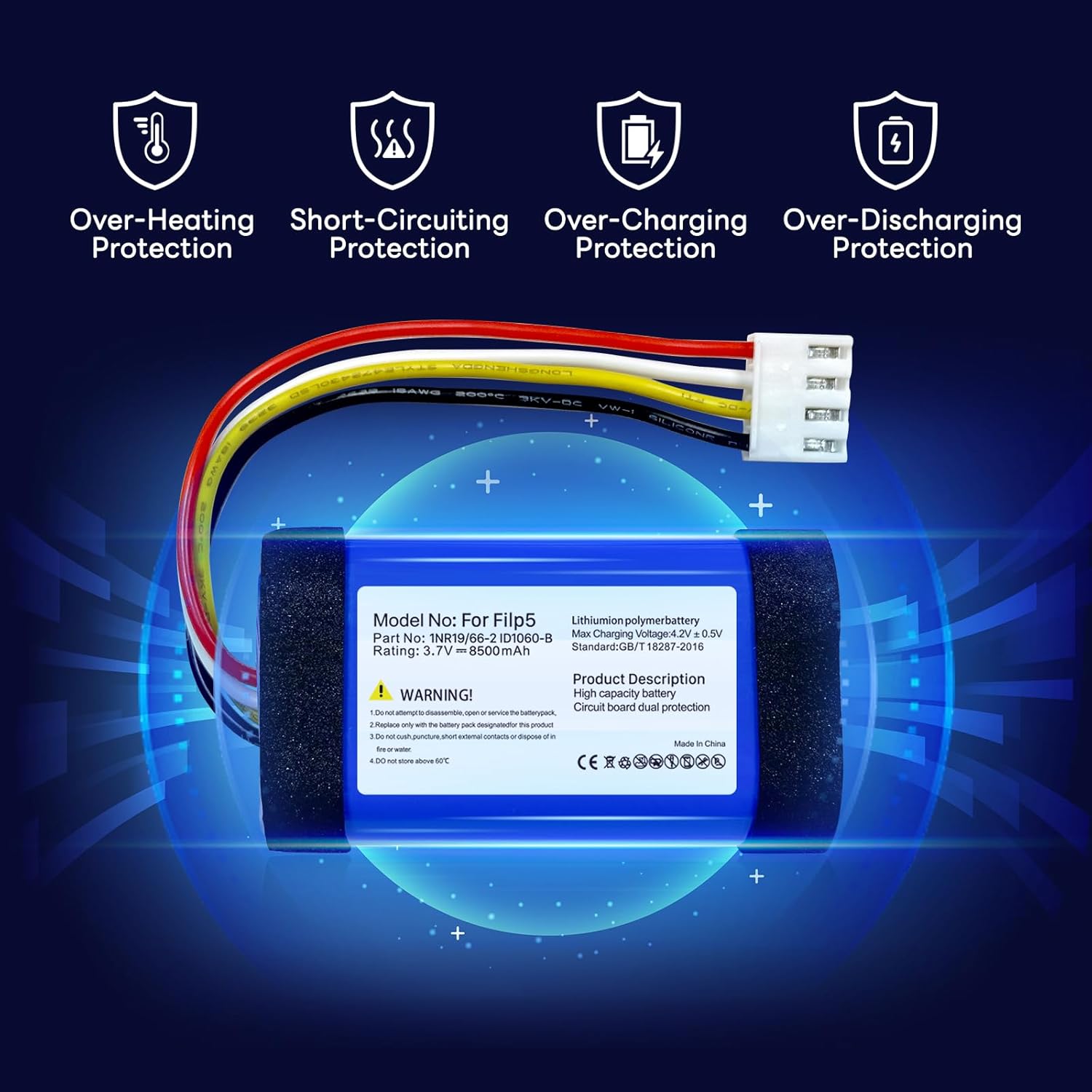 8500mAh Replacement Battery for JBL Flip 5, Part No: 1INR19/66-2 ID1060-B, 2025 Upgrade High Capacity 3.7V Battery for Flip 5 Bluetooth Speaker - Image 4