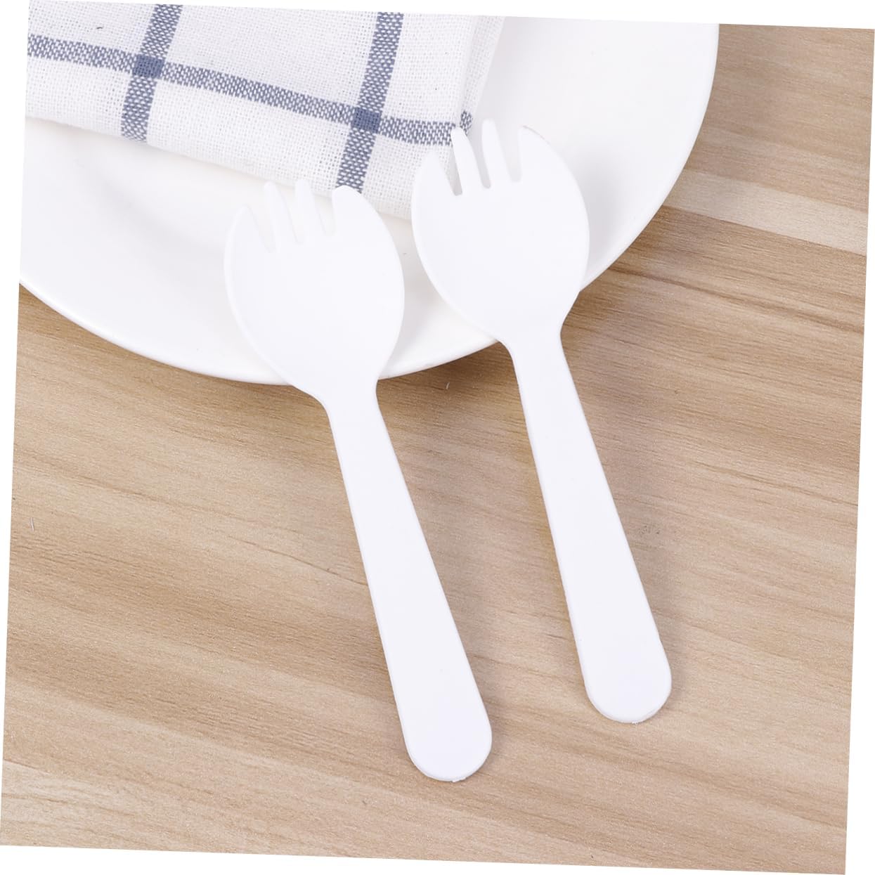 100pcs 2-in-1 Plastic Sporks Square Head Dessert Spoons Mini Fruit Forks Outdoor Multifunctional Spoon Silverware Forks for Buffet
