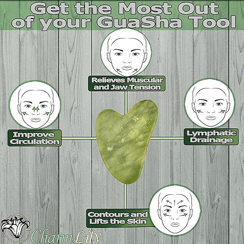 Miniatura 4 de Charmlily - Juego de herramientas masajeadoras de jade y hielo  Gua Sha para cara y ojos para reducir el envejecimiento de las arrugas la migraña el