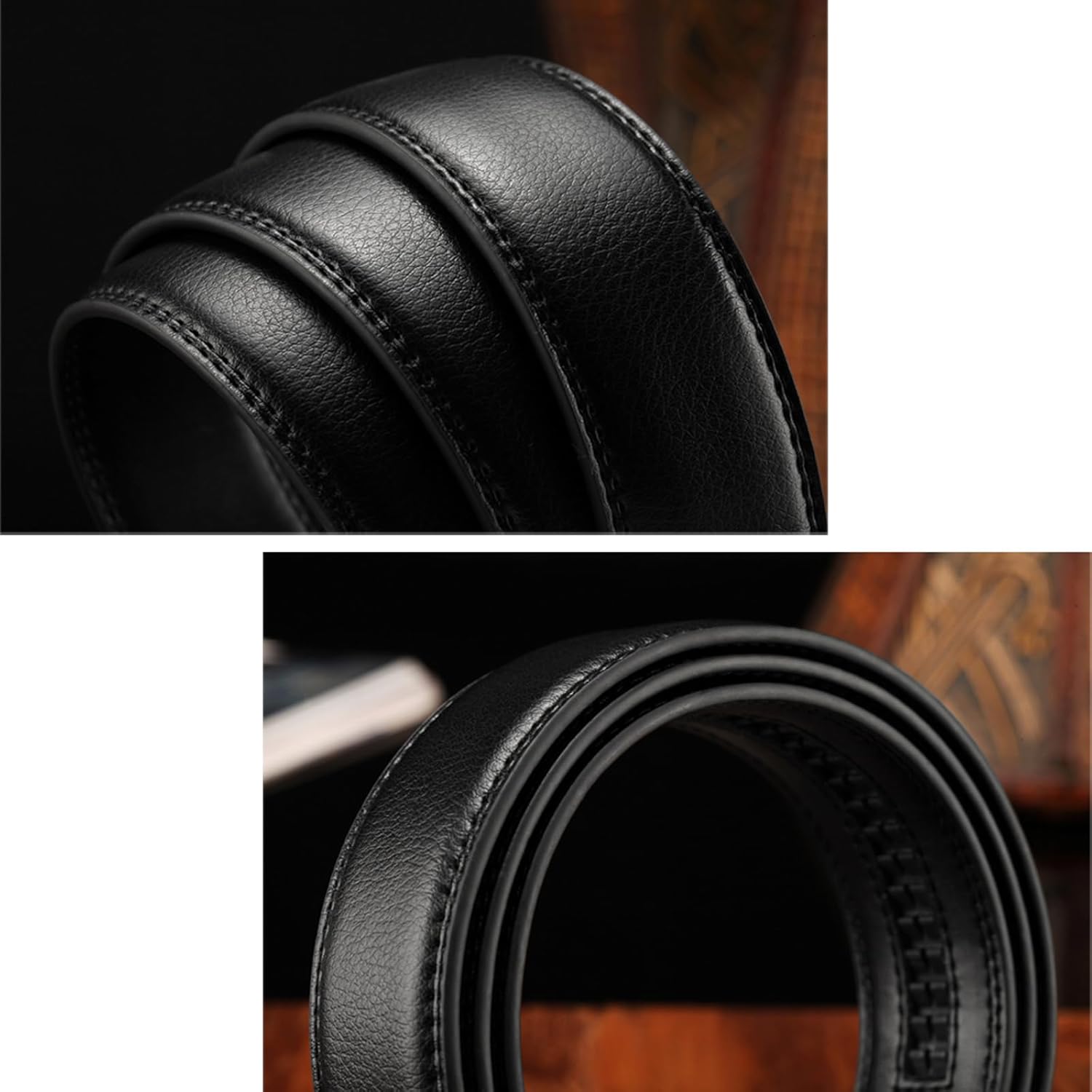 2 Pack Genuine Leather Belt 35''-43''Replacement Leather Belt No Holes Only 1 3/8" Width (Black & Brown) - Image 5