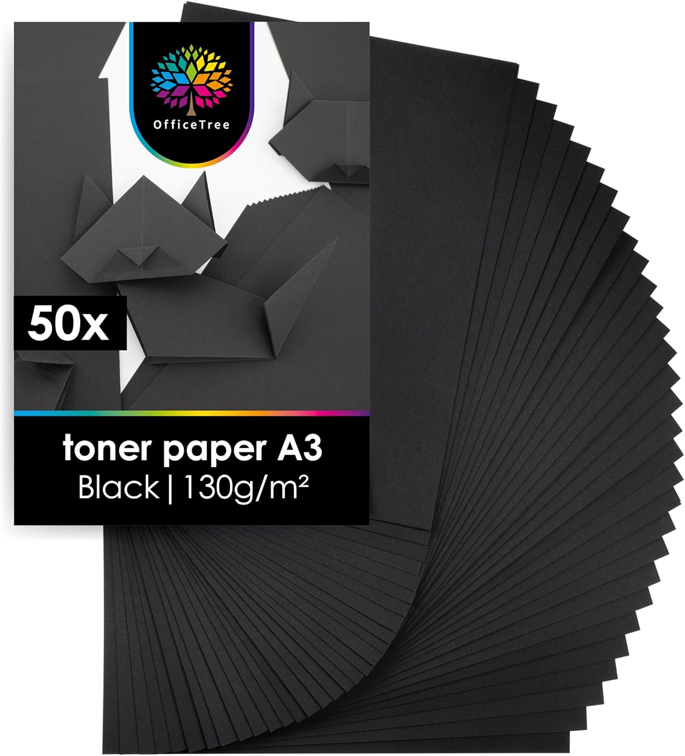 OfficeTree 50x Black Paper A3130 g/m² Black Craft Paper A3 Crafting
