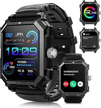 Smart Watch for Men Answer/Make Call 1.96" Military Smartwatch 680mAh Battery IP69 Waterproof Smart Watches Fitness Activity Tracker With Blood Pressure Heart Rate Sleep Monitor for Android Phones