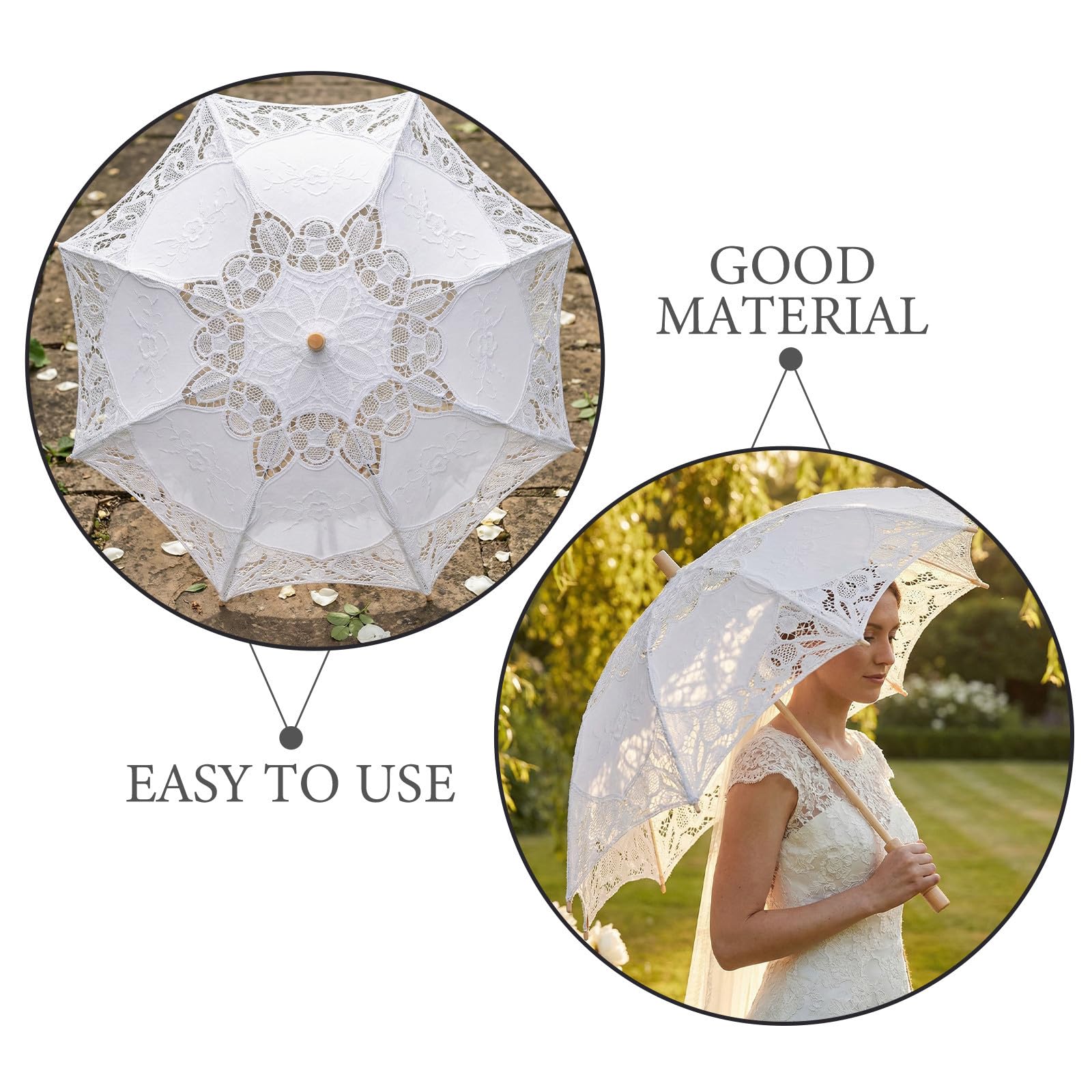 Eleganter Stück Weißer Spitze Hochzeitsspitzenschirm aus Holz Leicht und Vintage 4 und Braut Fotoshootings und Teepartys