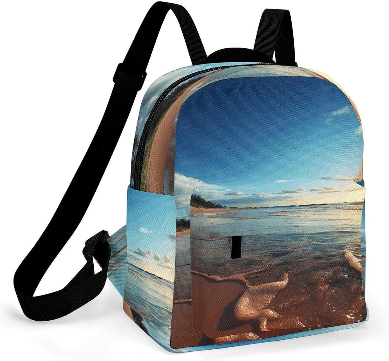 Beach Sunset Tranquil Mini Backpack Purse for Women | Waterproof durable oxford cloth casual daypack, lightweight small rucksack for work travel outdoor camping daily use & gift