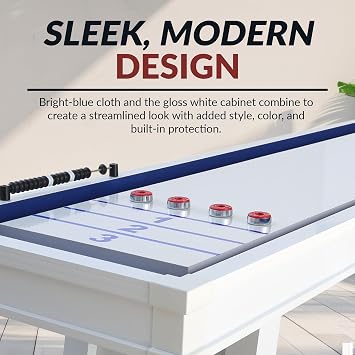 Hathaway Crestline 12 Ft Outdoor Shuffleboard Table for Patio, Yard & Deck - with Weatherproof Playfield, Built-in Scorer & Fitted Cover, Leg Levelers, 8 Pucks, Wax White Finish