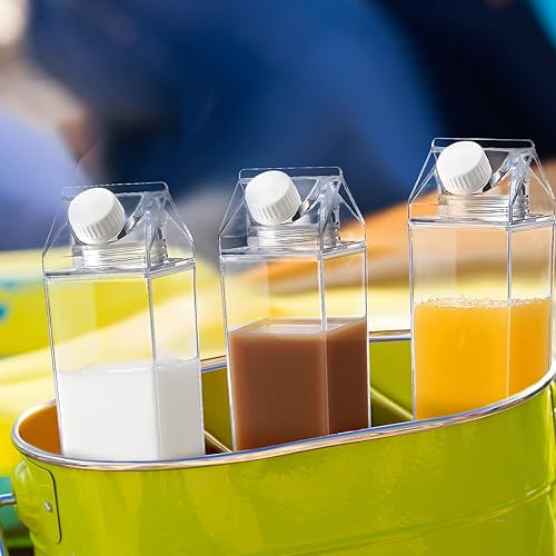 Miniatura 6 de Botellas de agua de cartón de leche transparente, 17 onzas, a prueba de fugas, bonita botella de leche cuadrada portátil para deportes al aire