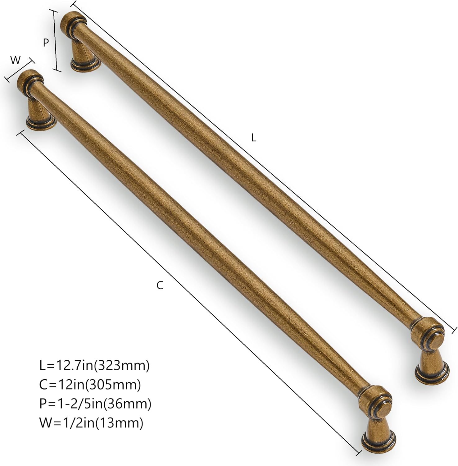 Solid Heavy-Duty 2 Pack 12 Inch Hole Center Vintage Antique Brass Cabinet pulls is Suitable for Kitchens cabinets vanities Bathroom cabinets