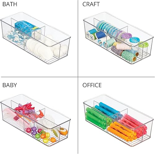 Miniatura 4 de mDesign Caja organizadora de plástico para armario de cocina, 4 secciones divididas para estantes de despensa, encimeras, islas o armarios, para