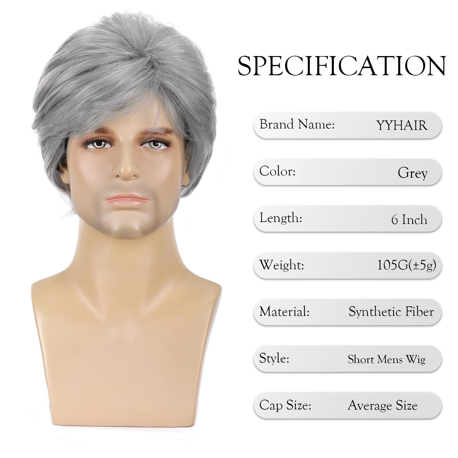 Peluca corta para hombre, color gris plateado, cabello sintético en capas naturales, resistente al calor, para hombre, hombre, hombre, diario, Halloween 6