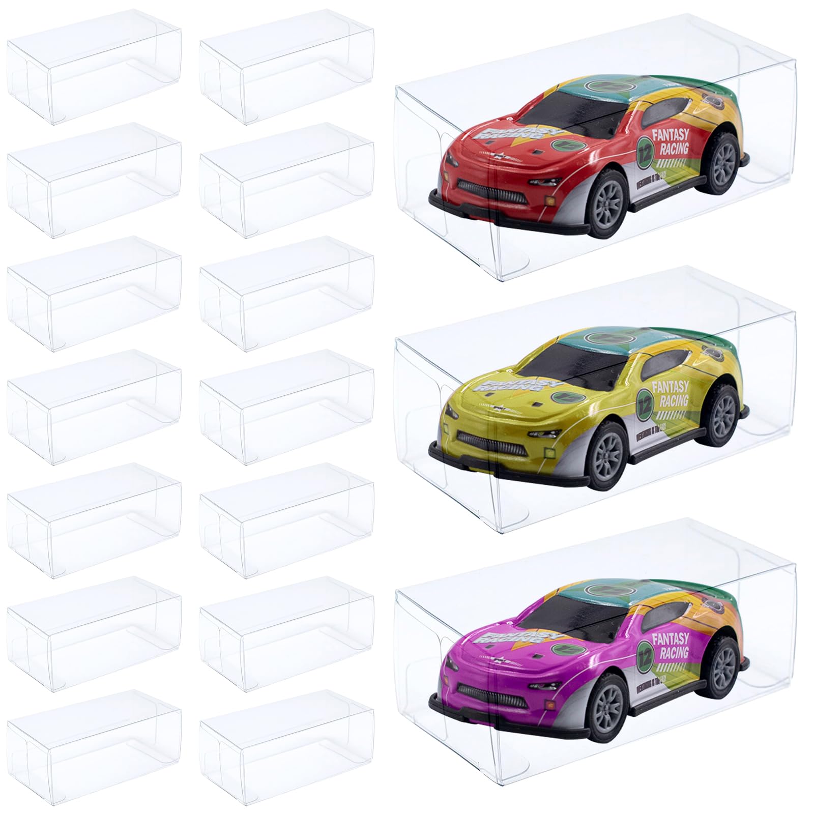 50PCS Clear Toy Car Model Display Boxes 1/64 Scale Plastic Model Car Display Case PVC Protector Covers Cases Vehicle Model Car Organizer Box for Collectors Storage Display Dustproof Protector Box