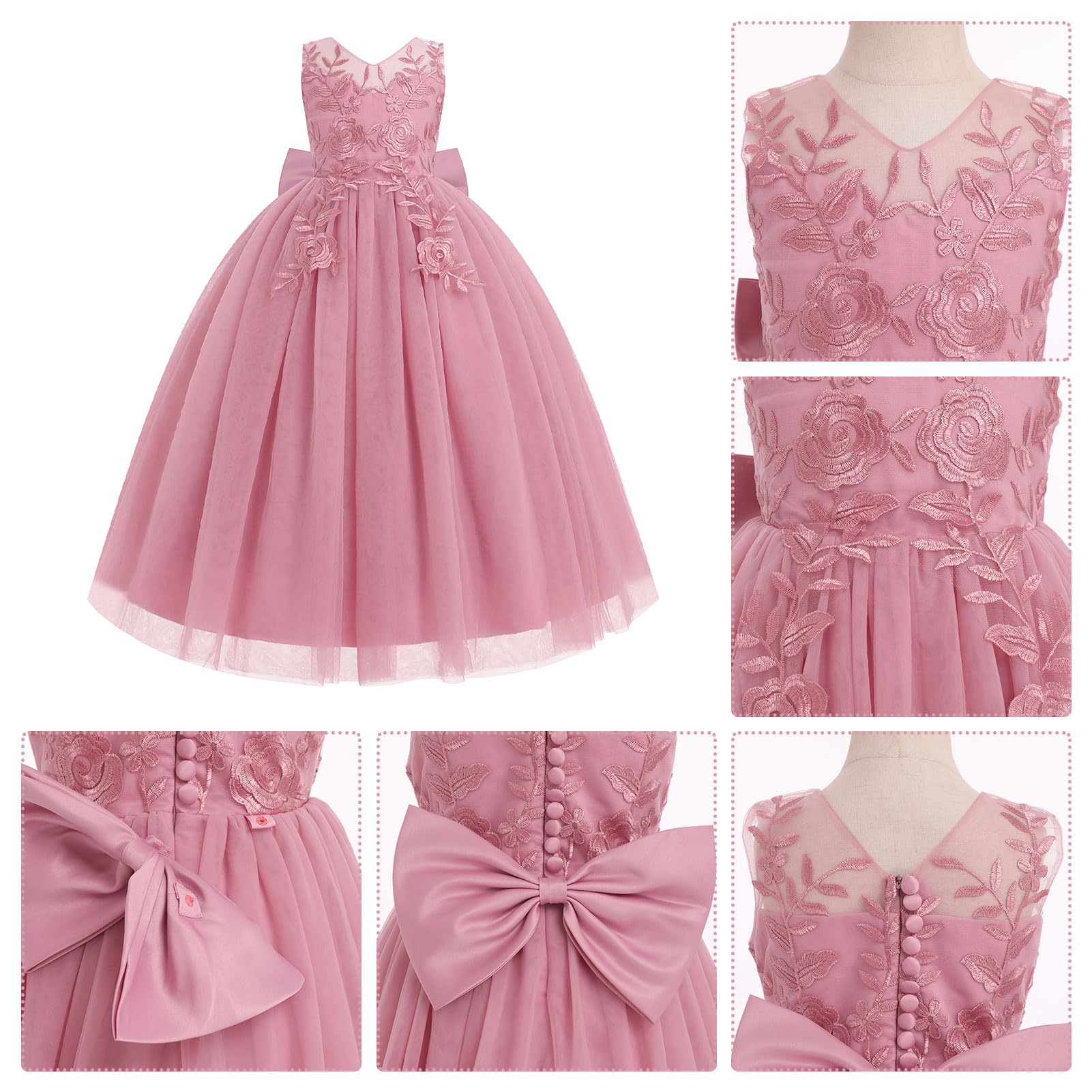 Odizli Blumenmädchenkleider Kinder Ärmellos V-Ausschnitt Prinzessin Blumen Hochzeit Tüllkleid
