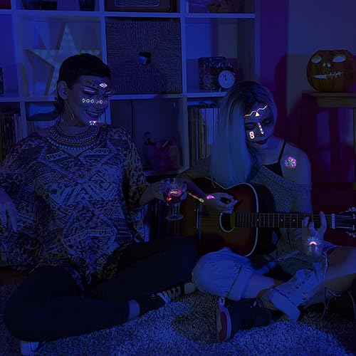 Miniatura 9 de MCPINKY 25 hojas de tatuajes temporales que brillan en la oscuridad, calcomanías de tatuaje facial, fluorescencia UV, neón, tatuaje corporal,