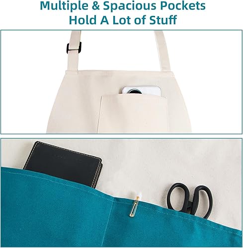 Miniatura 6 de Delantal de chef unisex de dos tonos profesional con 2 bolsillos para cocinar, asar y hornear, regalo