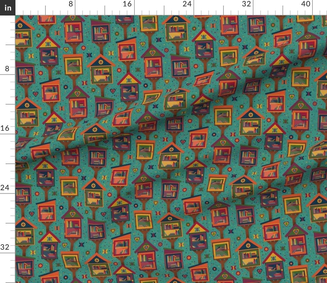 Spoonflower Fabric - Little Free Libraries Green Blue Yellow Red Purple Orange Colorful Printed on Petal Signature Cotton Fabric by The Yard - Sewing Quilting Apparel Crafts Decor