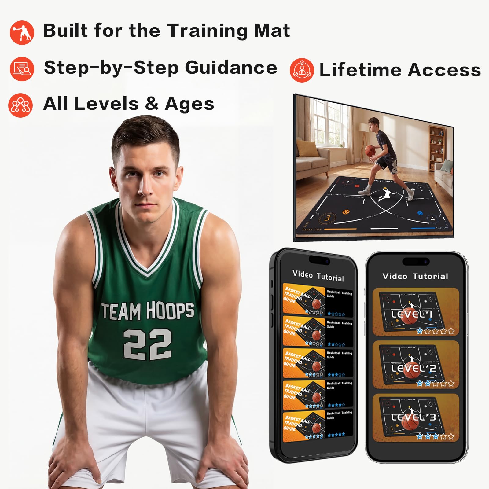 Portable Basketball Footwork Training Mat, Agility Footstep Training Mat, Basketball Pads for Training All Levels, Non-Slip Silent Equipment for All Ages to Improve Speed, Strength and Coordination