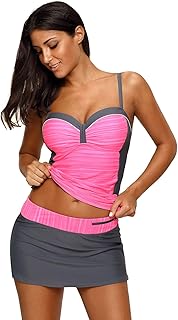 Womens Swimsuit Halter Tankini Top and Skort Bottom Set...