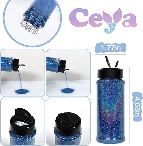 Miniatura 4 de Ceya Polvo holográfico de purpurina ultra fina de 3.5 onzas  3.53 oz con purpurina láser azul real de 1128 pulgadas 0.008 pulgadas 0.008 in para