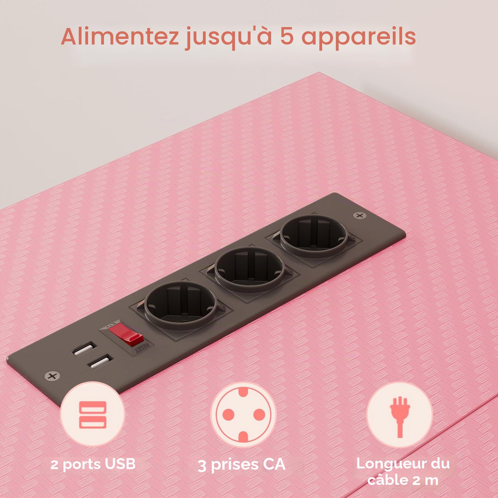 Bestier Petit Bureau Gaming en L 106 cm – avec Prise, Port USB, LED, Étagère & Support Moniteur, Réversible pour Chambre ou Setup Gamer, Rose