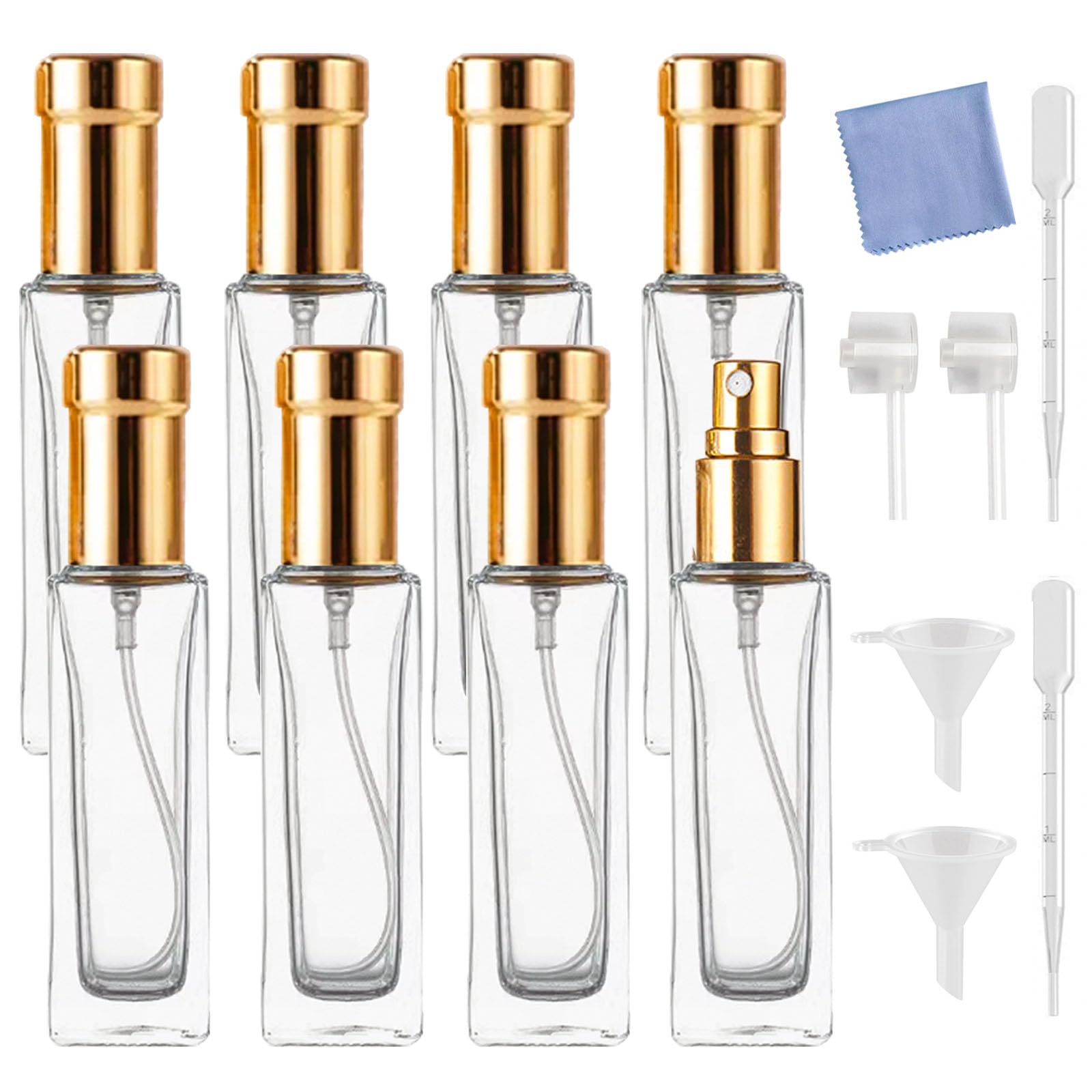 AGENIZ 8PCS 20ml Perfume Spray Bottle, Mini Portable Travel Glass Square Spray Bottle,Small Fine Mist Spray Bottle, Refillable Glass Spray Bottle,
