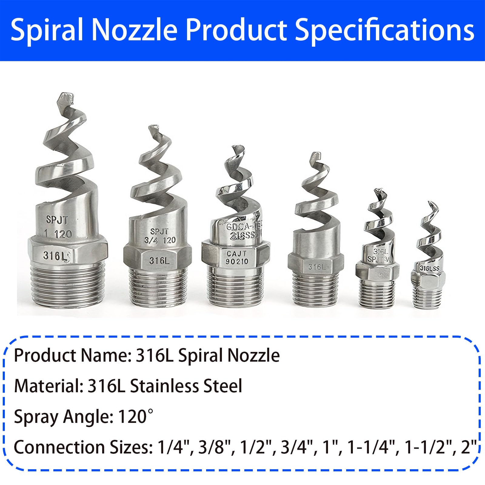 Spiralna dysza stożkowa, spiralne dysze mgły ze stali z gwintem zewnętrznym, chłodzenie gazowe, czyszczenie, nawadnianie ogrodu, 1/4-2 cala