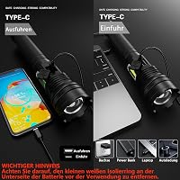 ASORT 990000 Lumen USB Töltős Taktikai Lámpa, Vízálló, 10 Üzemmód, Zoomolható 5
