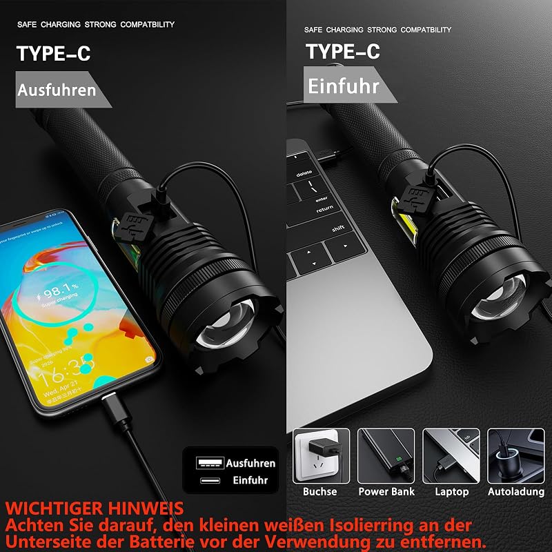 ASORT 990000 Lumen USB Töltős Taktikai Lámpa, Vízálló, 10 Üzemmód, Zoomolható