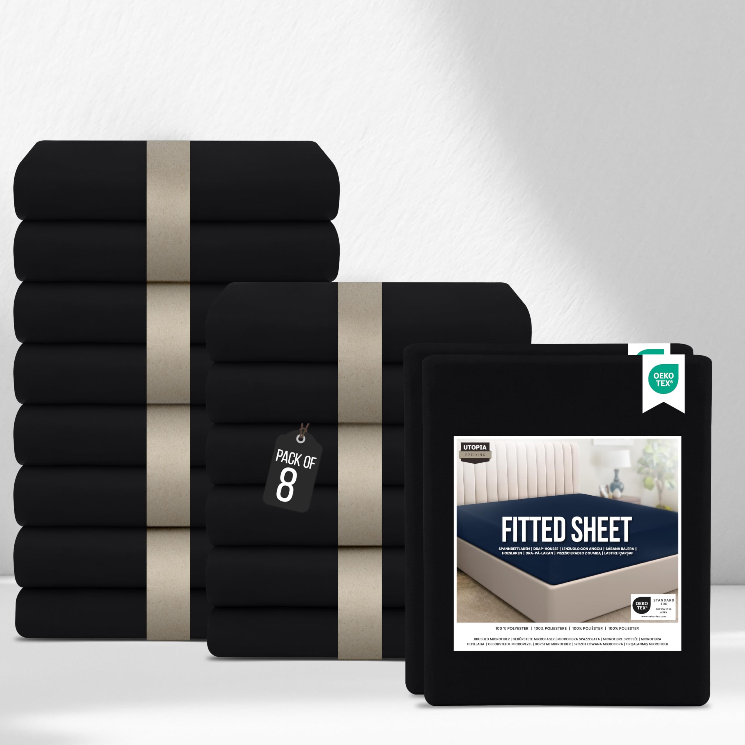 Utopia Bedding Black Fitted Sheet Super King (Bulk Pack Of 16),