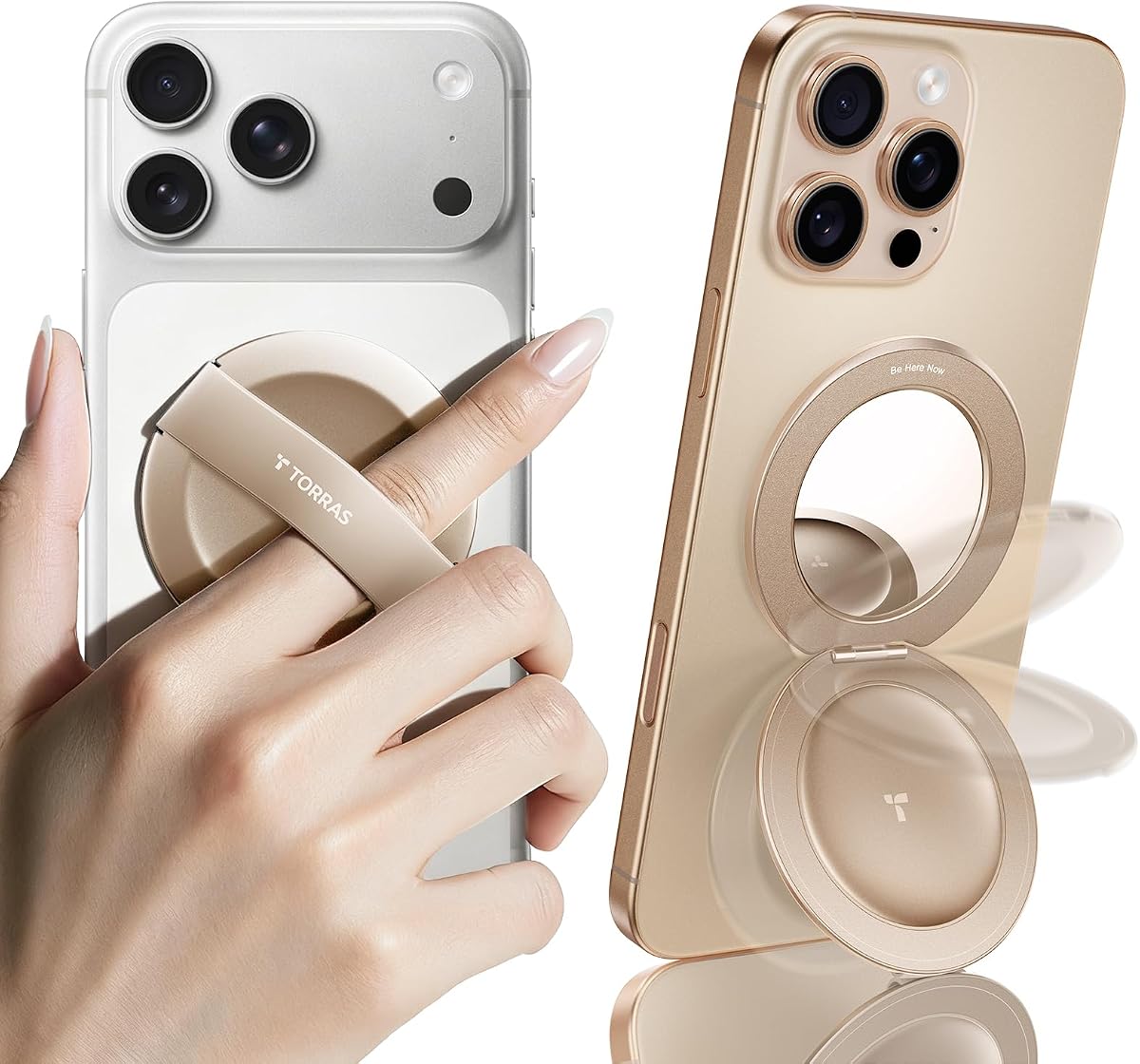 2026 Upgraded (Gen 7.0) Magnetic Phone Grip Ring Stand Holder, Comfortable Silicone Ring, Compatible with MagSafe Accessories 4-in-1 Kickstand for iPhone 17 Pro Max 16 15 14 13 Android,Rosegold