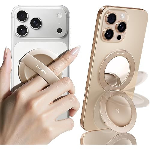 TORRAS 2025 Upgraded (Gen 7.0) Magnetic Phone Grip Ring Stand Holder, Comfortable Silicone Ring, Compatible with MagSafe Accessories 4-in-1 Kickstand for iPhone 17 Pro Max 16 15 14 13 Android,Rosegold