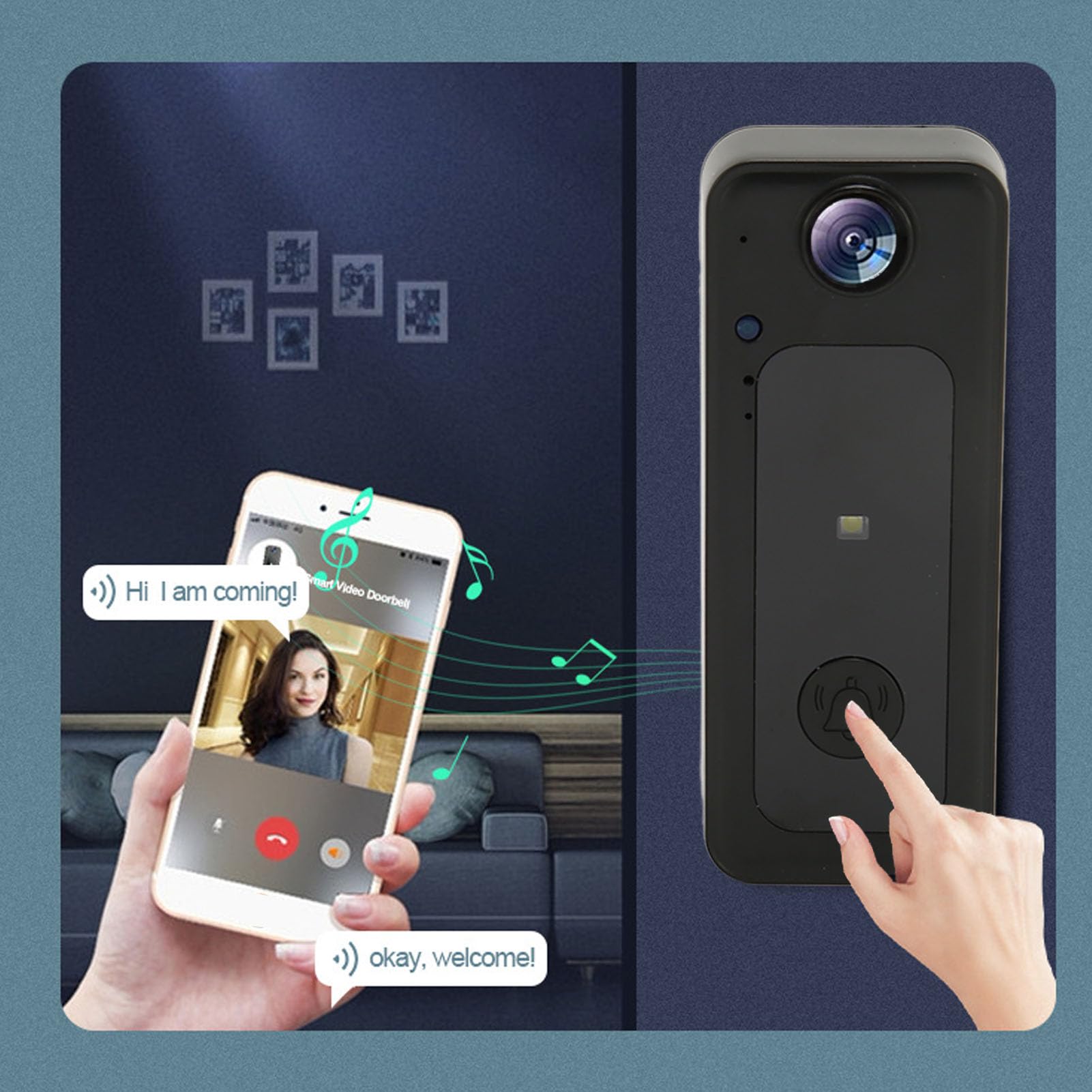 Septpenta Videocitofono Wireless, Telecamera Campanello Wireless, Citofono Vocale Bidirezionale/Funzione Visione Notturna/Controllo Intelligente, Microfono Altamente Sensibile per Monitoraggio Interno