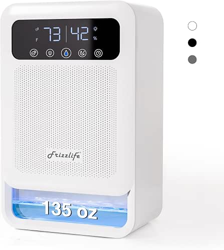 Frizzlife DH80 Air Dehumidifier, 135oz Water Tank W/Purifying Function, Quiet