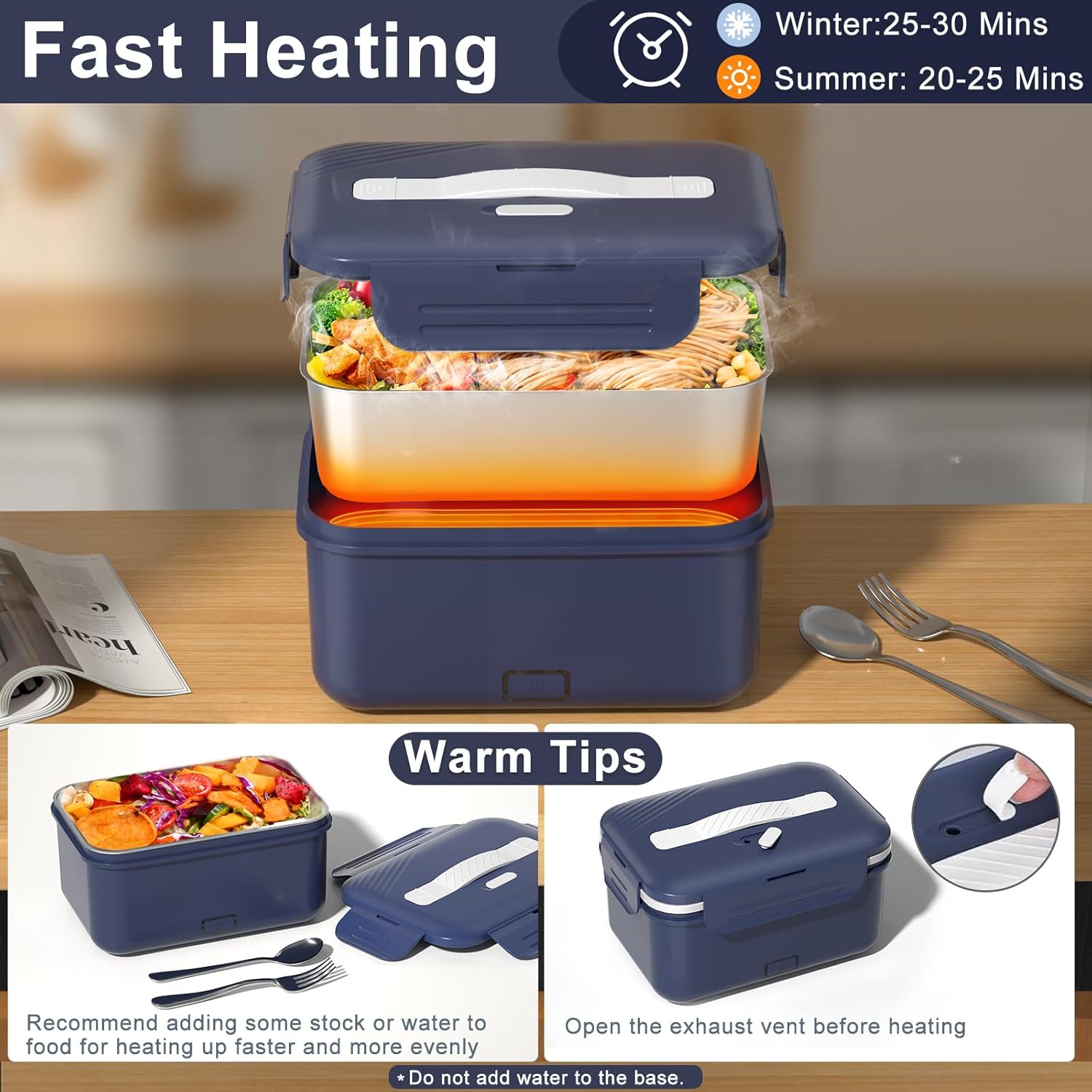 Akhia Heated Lunch Box Food Warmer, 100W Fast Electric Lunch Box, 1.8L Portable Heating Lunchbox, 12/24/110/220V lonchera eléctrica portátil Ideal for Men Car Truck Work Christmas White Elephant Gifts