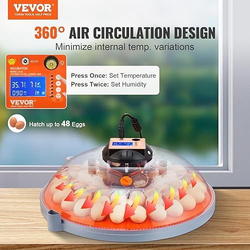 Miniatura 2 de VEVOR 48 incubadoras para incubación, girador automático de huevos de 360 con pantalla de temperatura y humedad, criador de aves de corral con