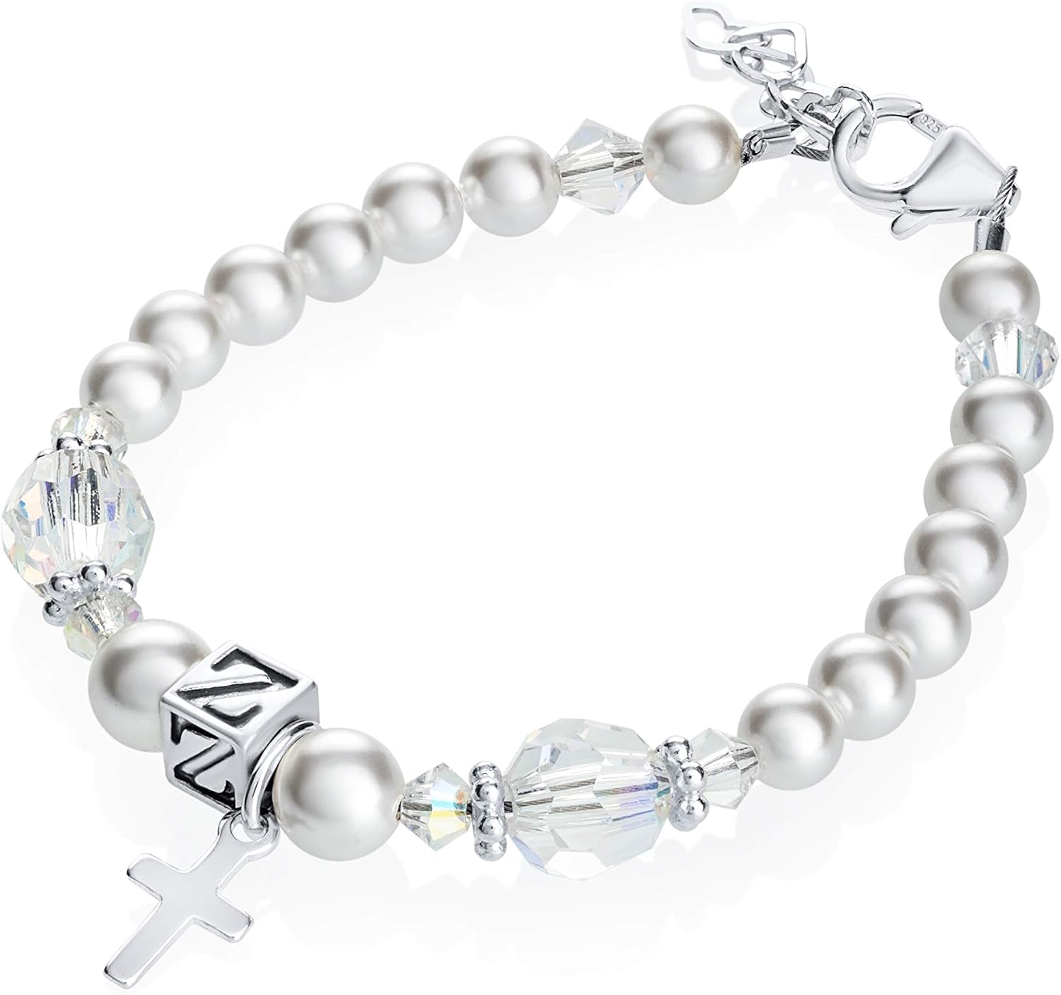 Christening Keepsake Personalized Baby Toddler Child Bracelet with Cross Charm (BPIWC)