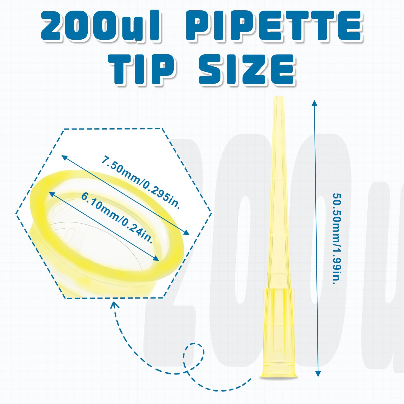 10000 Stück Pipettenspitzen 200ul, Labor Pipettenspitzen, Universal Pipettenspitzen, Labor Kunststoff Pipettenspitzen Mikro Pipettenspitzen für Labor Experimente Chemie Polypropylen (200μl)