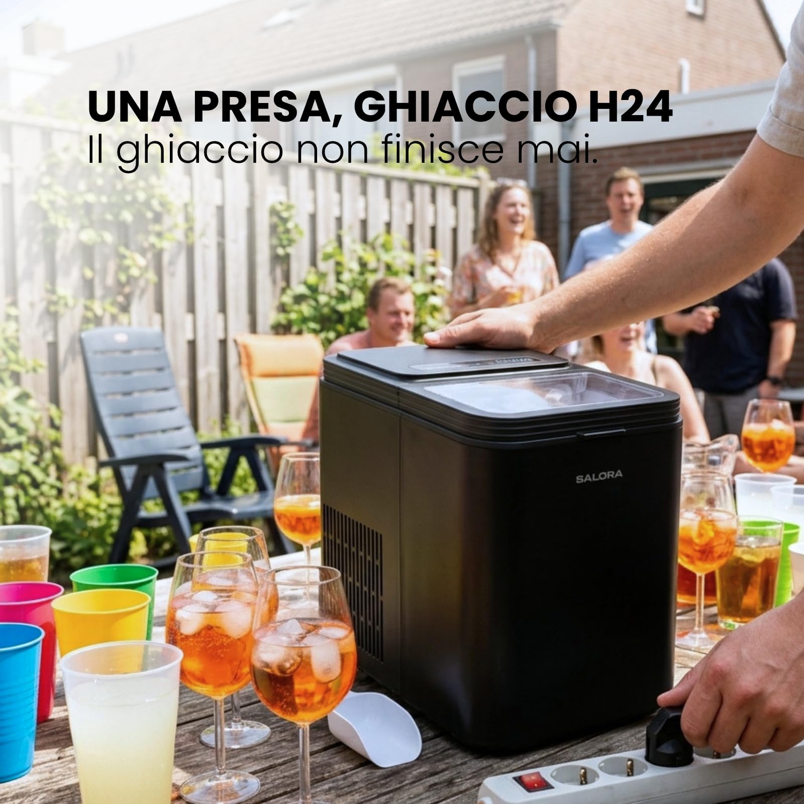 Salora ICEMAKER12B - Macchina per ghiaccio a cubetti, 12 kg/24h, 2 misure 6-9 min, serbatoio da 1,3 l, touch screen, compatta e portatile, con paletta per gelato, nero opaco