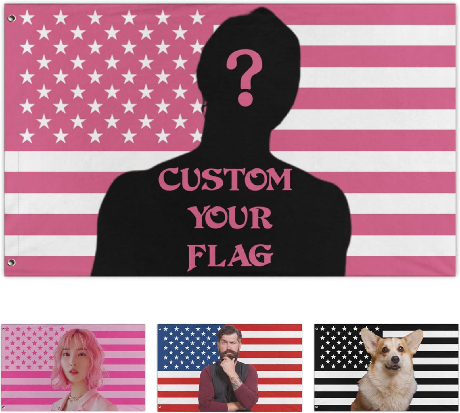 Personalized Pink American Flag with Custom Name or Message, Pink Fabric Custom Made for Home Decor, Garden, Office or School