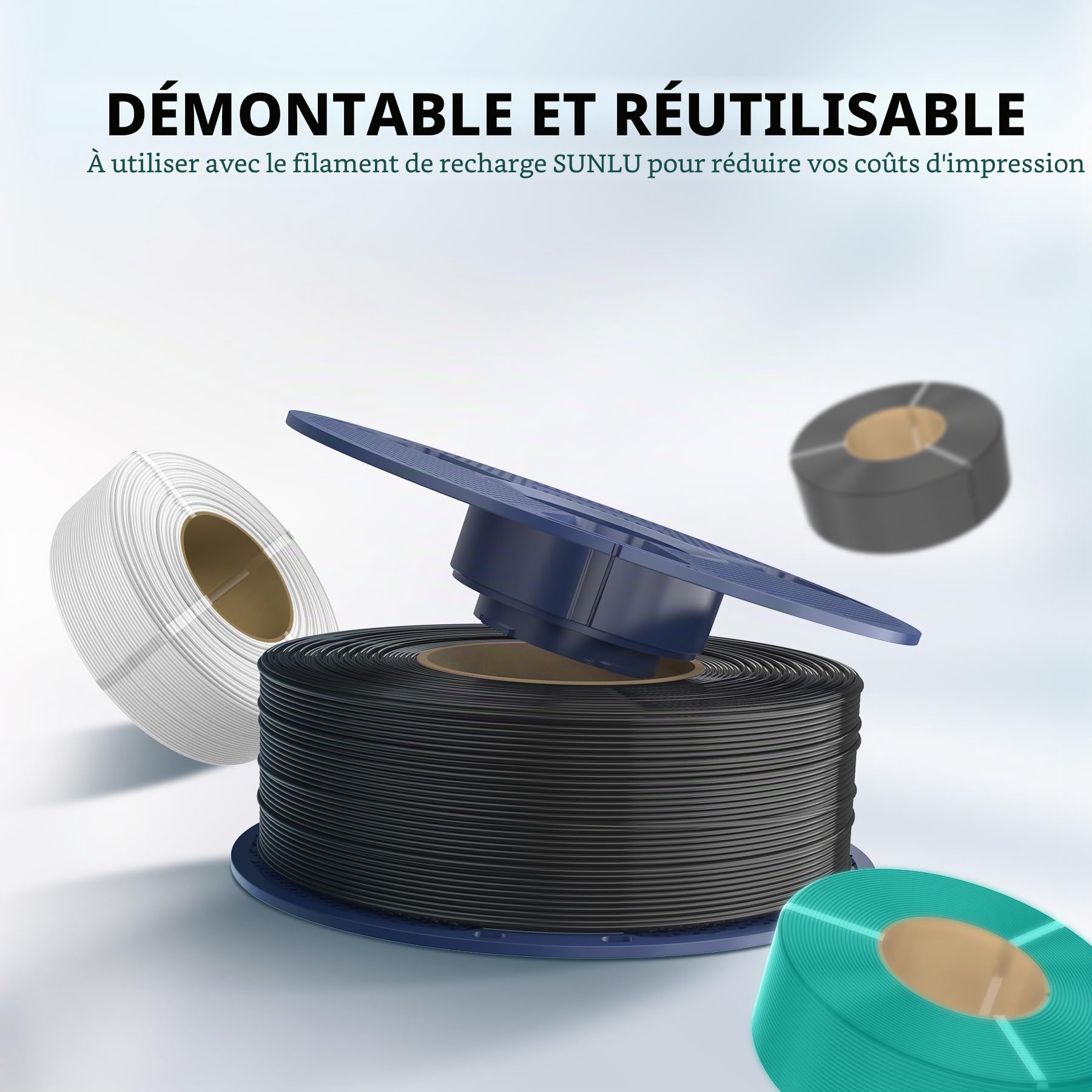 SUNLU 4KG Rapide Filament ABS Noir 1.75mm, ABS Filament Imprimante 3D