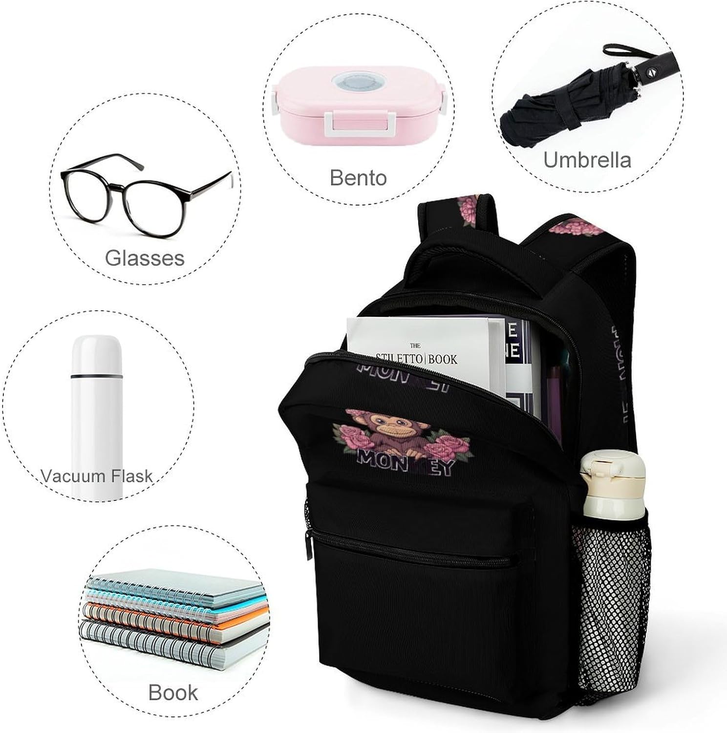 Monkey Laptop Backpack Lightweight Travel Daypack Shoulder Bag for Men Women